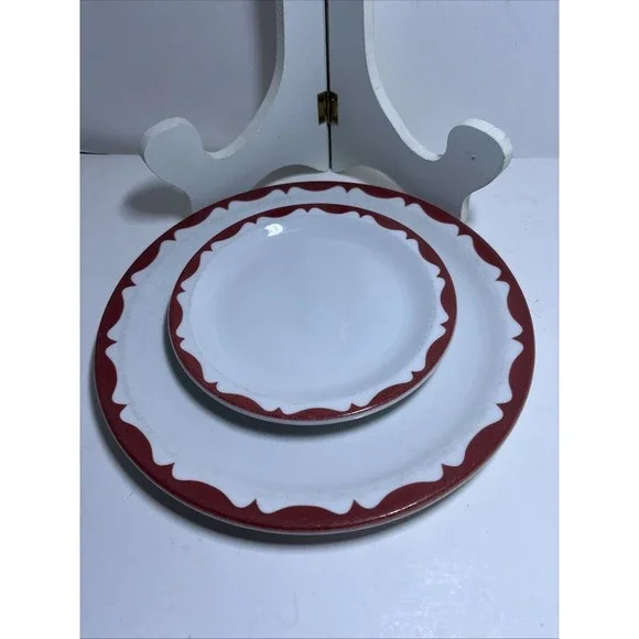 Mayer Restaurant Ware China Dinner Plate 9.5" & Plate 6.25"  Crest Wave Red Vtg - Picture 7 of 10